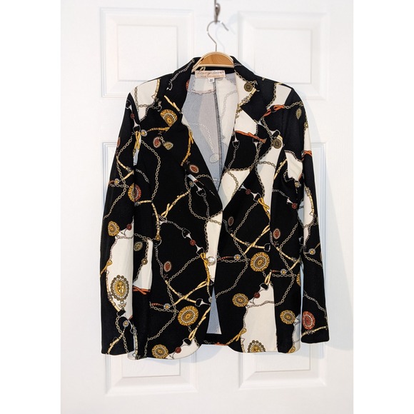 Ivory Love Jackets & Blazers - Ivory Love Blazer Chain Print Gold Accents‎ Career Jacket Size M